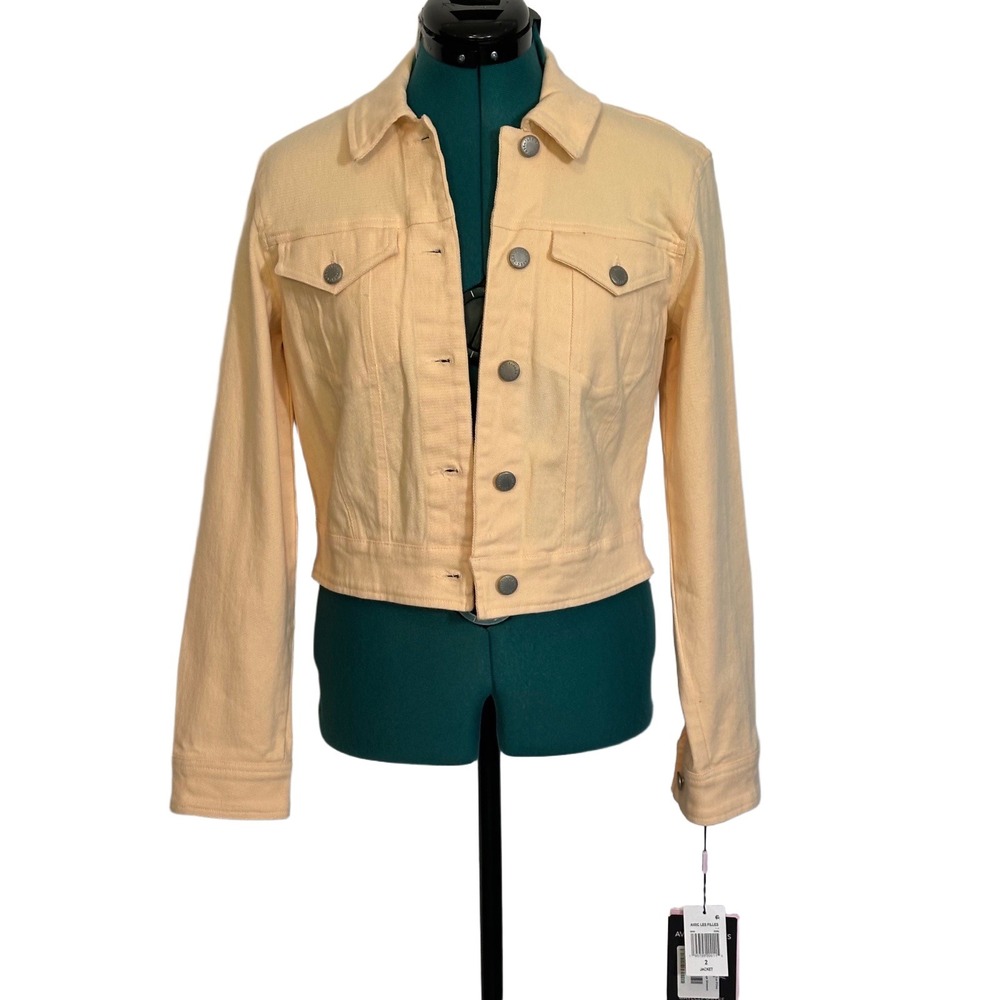 Avec Les Filles Denim Jacket Cropped Button Front 2 Orange Peach Trucker Coat
